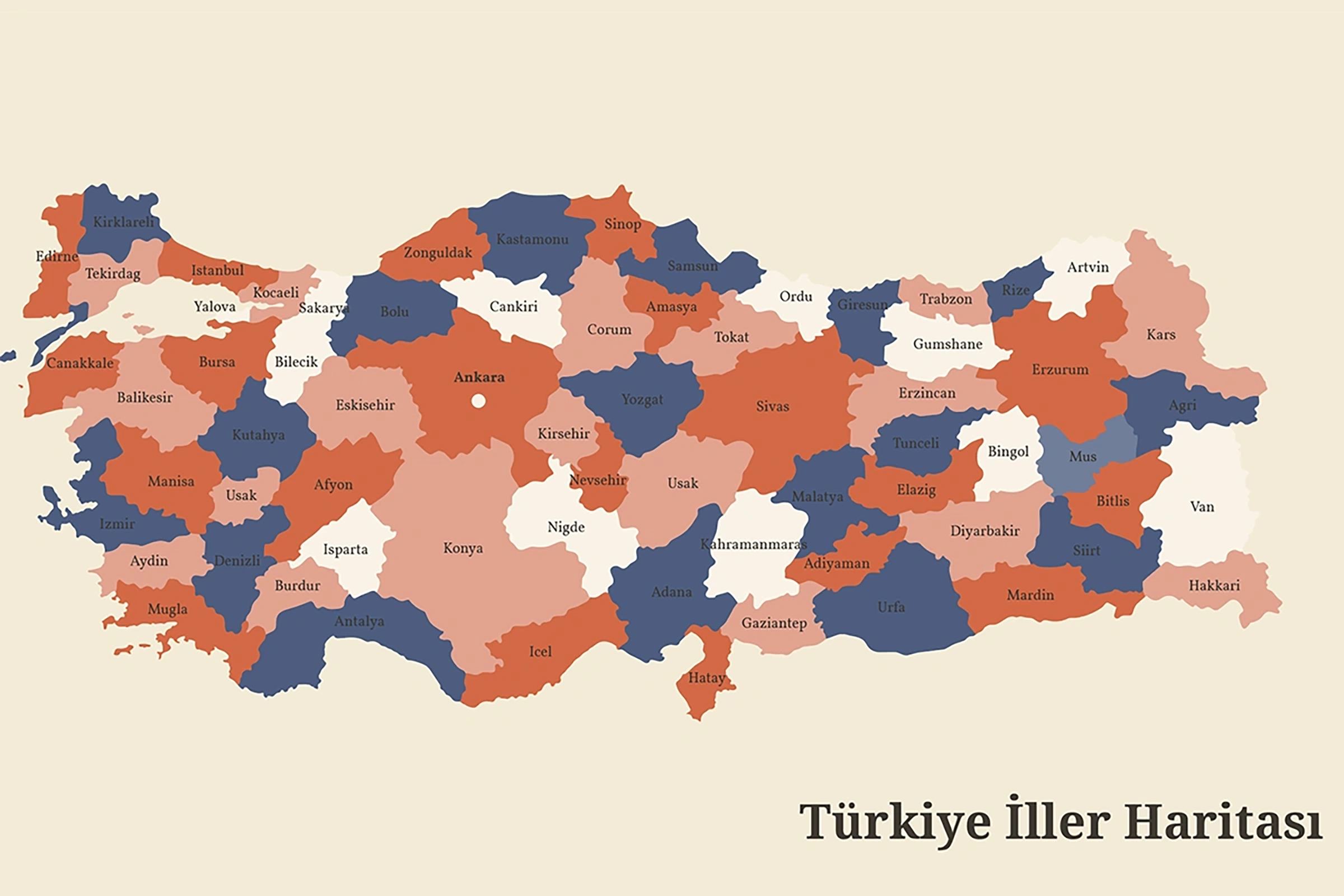 Türkiye İller Haritası - Yüzölçümü